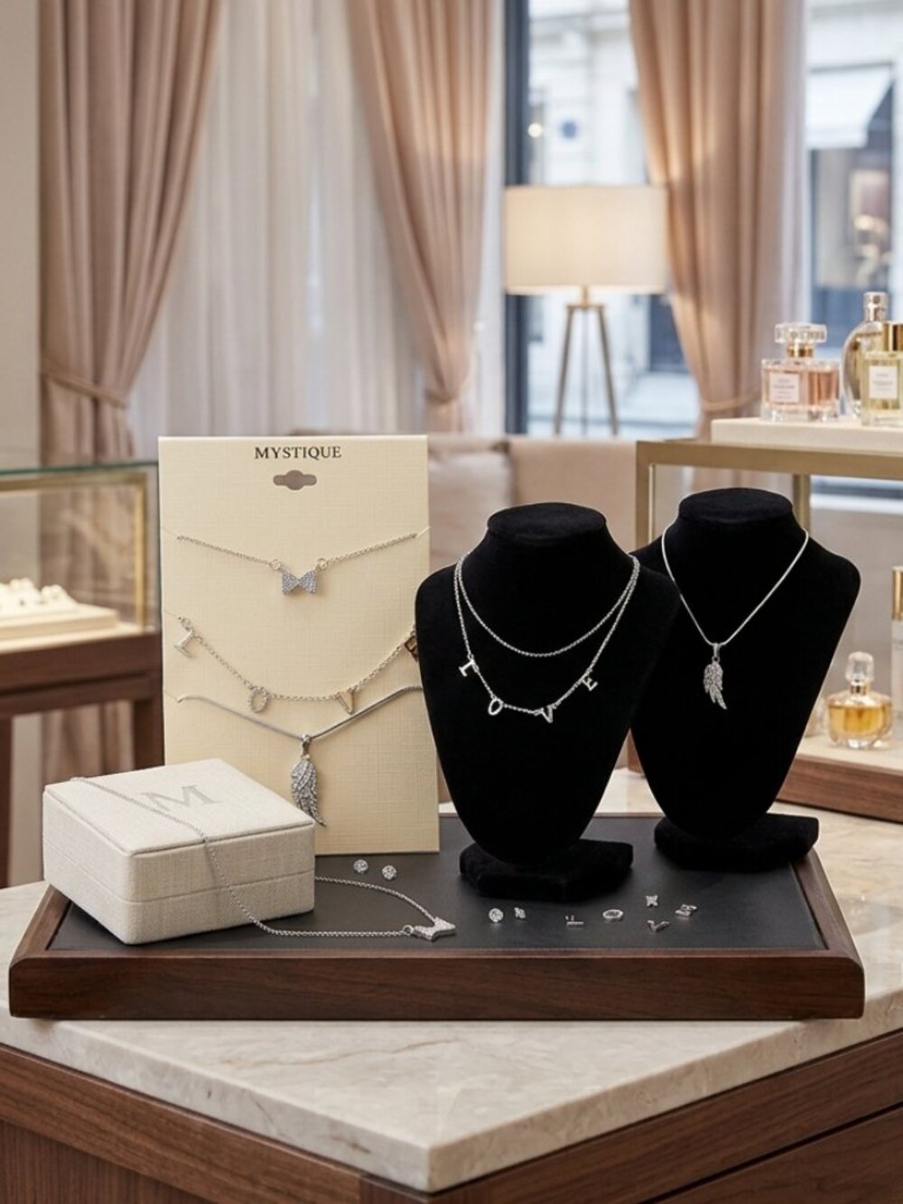 Mystique silver 3 pc Neck set bow,wing,love